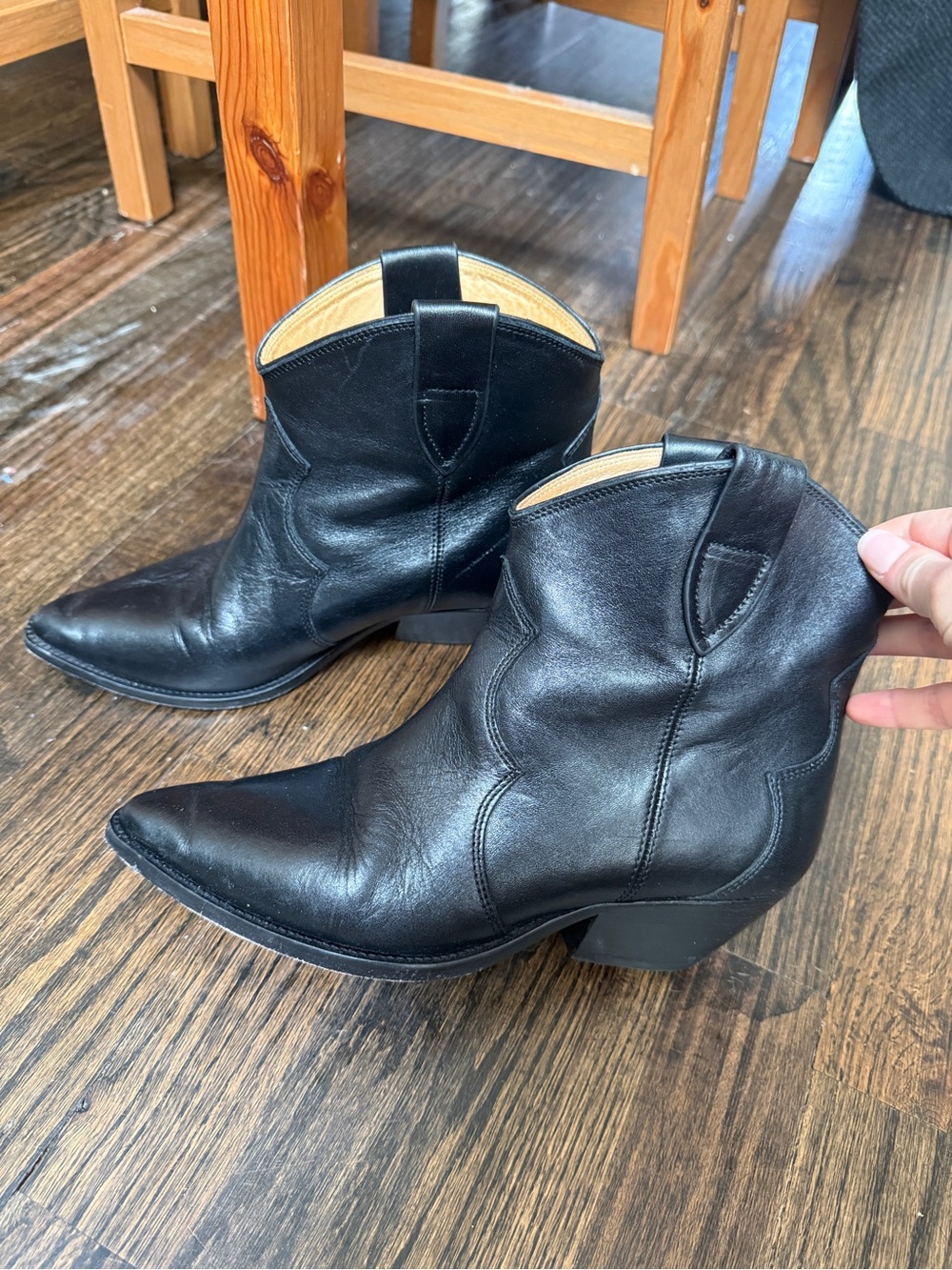 Isabel Marant Black Leather Western Ankle Boots